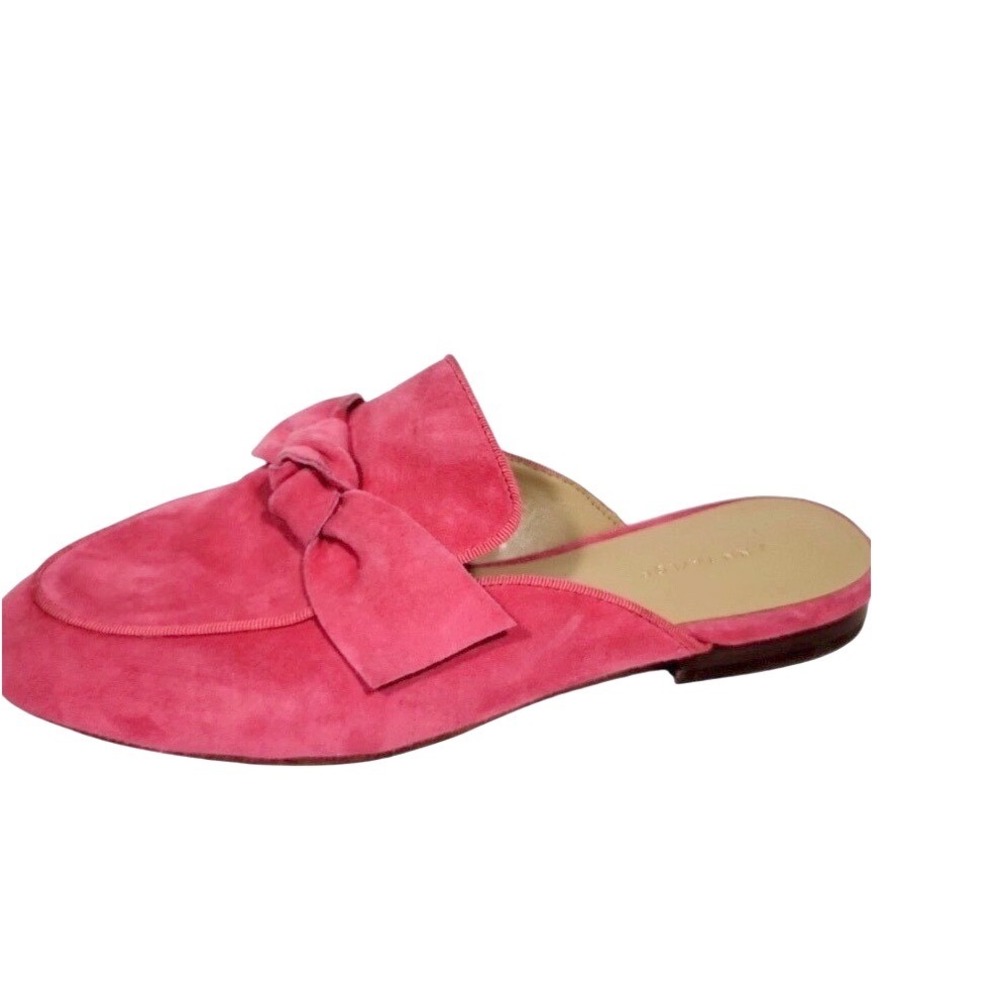 Ann Taylor Pink Suede Bow Mule Loafers Pointed Toe‎ Slip On Shoes 7M